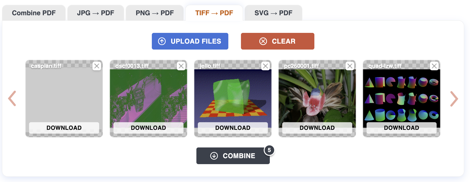 Finished files with download buttons